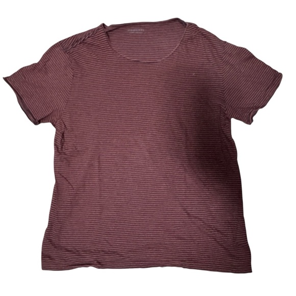 ALL SAINTS Men’s Short Sleeve Maroon/ Black Horizontal Stripped Tee - XLarge - Picture 1 of 4